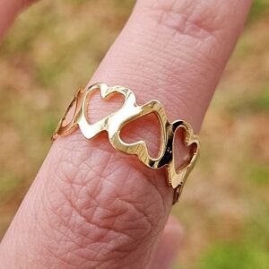 Gold Heart Ring Adjustable Band One Size Fits All